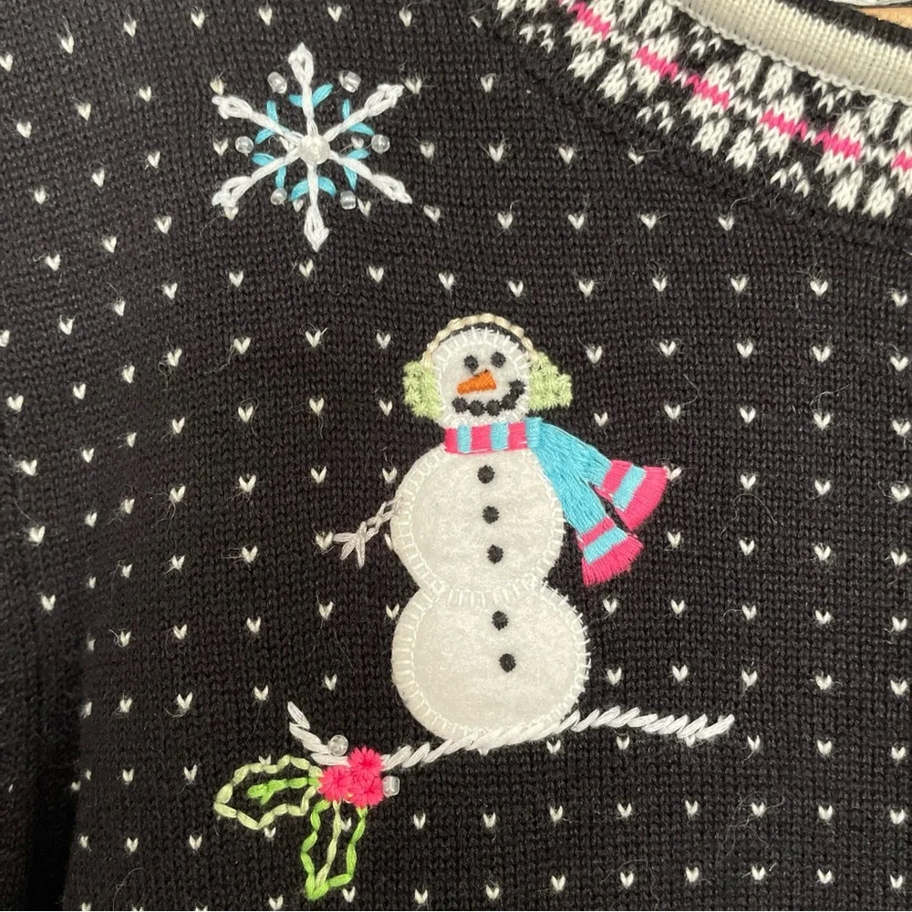 Victoria Jones‎ Women’s Christmas Black Cardigan Sweater Beaded Sequin size XL